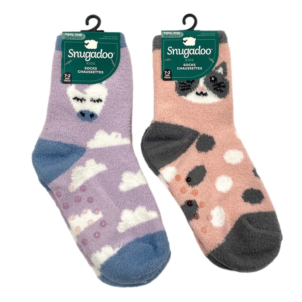 SNUGADOO Soft Fuzzy Non-Slip Character Kids Socks Pony & Cat 2-Pair Set NWT